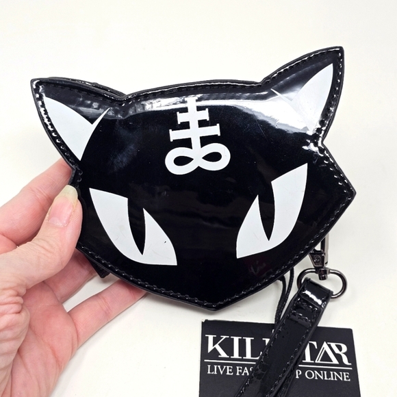Killstar Handbags - Killstar Gothic Renaissance Purse Lucipur Coin | Black Vegan Leather Novelty Cat